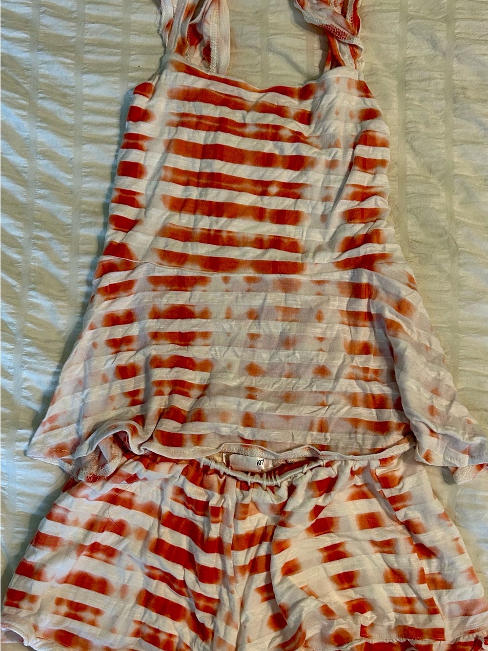 Kids Orange-White Tie-Dye Striped Matching Set - Tank Top & Shorts